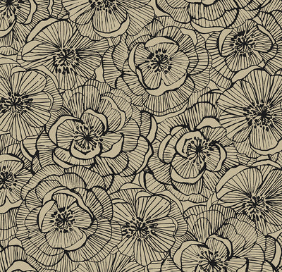 product image for Ellie Graphic Floral Peel & Stick Wallpaper in Gold Shimmer & Ebony 2