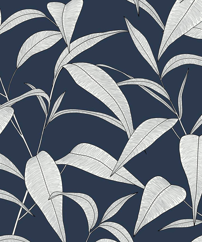 Shop Sample Pinstripe Leaf Trail Peel & Stick Wallpaper in Dark Blue ...