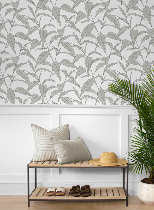 media image for Pinstripe Leaf Trail Peel & Stick Wallpaper in Greystone 217