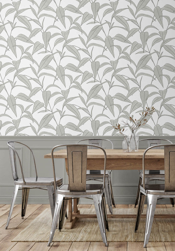 media image for Pinstripe Leaf Trail Peel & Stick Wallpaper in Greystone 259