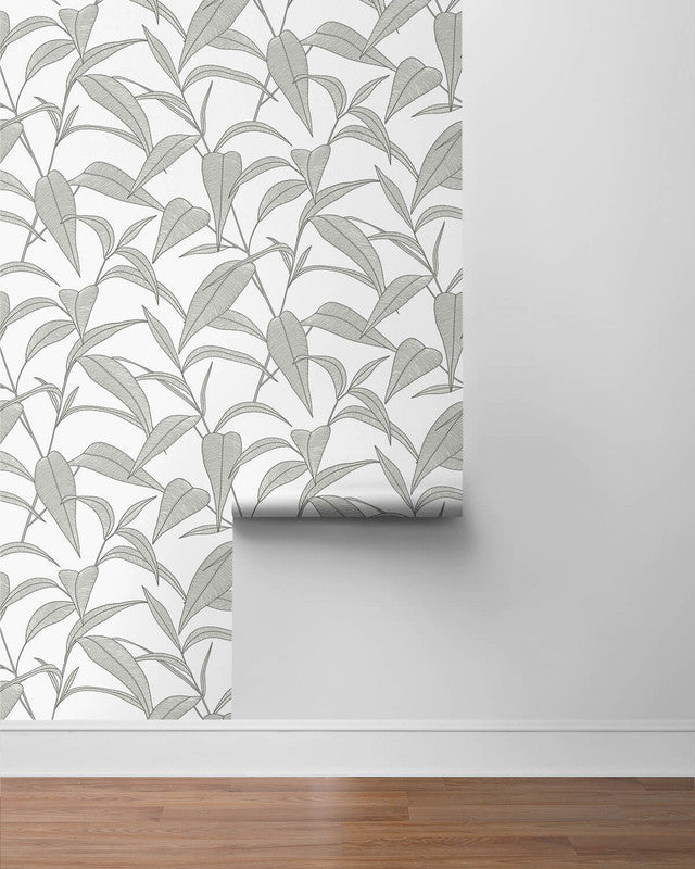 media image for Pinstripe Leaf Trail Peel & Stick Wallpaper in Greystone 243