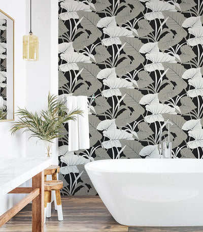 product image for Elephant Leaves Peel & Stick Wallpaper in Ebony & Metallic Silver 33