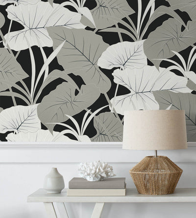 product image for Elephant Leaves Peel & Stick Wallpaper in Ebony & Metallic Silver 44