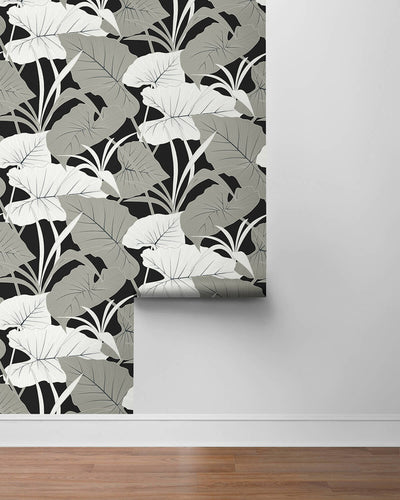 product image for Elephant Leaves Peel & Stick Wallpaper in Ebony & Metallic Silver 68