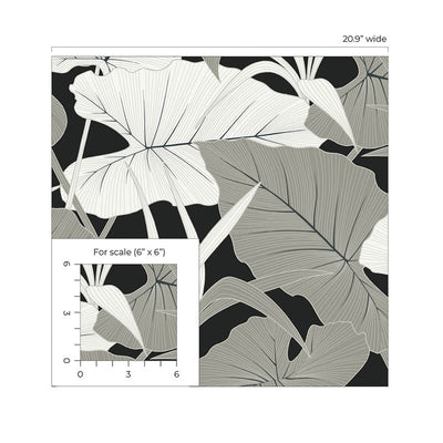 product image for Elephant Leaves Peel & Stick Wallpaper in Ebony & Metallic Silver 66