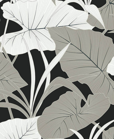 product image of Elephant Leaves Peel & Stick Wallpaper in Ebony & Metallic Silver 533