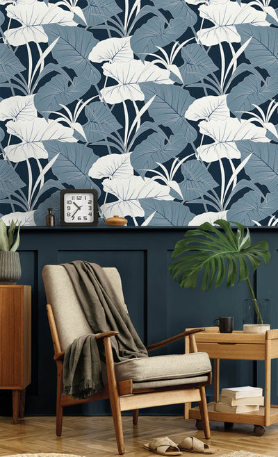 product image for Elephant Leaves Peel & Stick Wallpaper in Blue Lagoon 54