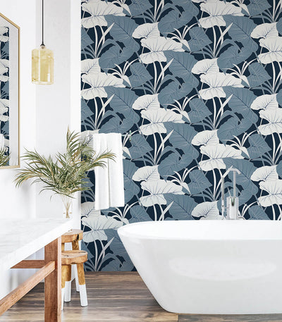 product image for Elephant Leaves Peel & Stick Wallpaper in Blue Lagoon 11