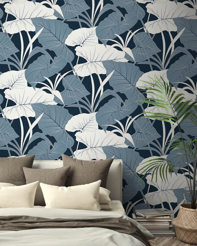 product image for Elephant Leaves Peel & Stick Wallpaper in Blue Lagoon 67