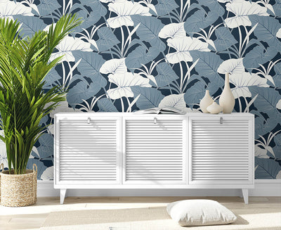 product image for Elephant Leaves Peel & Stick Wallpaper in Blue Lagoon 4