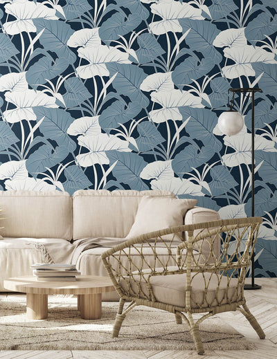 product image for Elephant Leaves Peel & Stick Wallpaper in Blue Lagoon 57