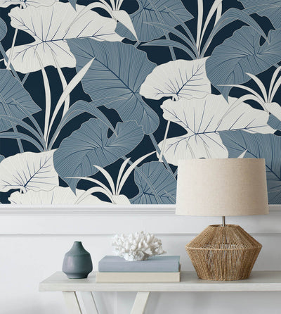 product image for Elephant Leaves Peel & Stick Wallpaper in Blue Lagoon 82