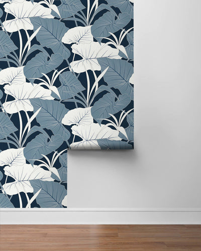 product image for Elephant Leaves Peel & Stick Wallpaper in Blue Lagoon 48