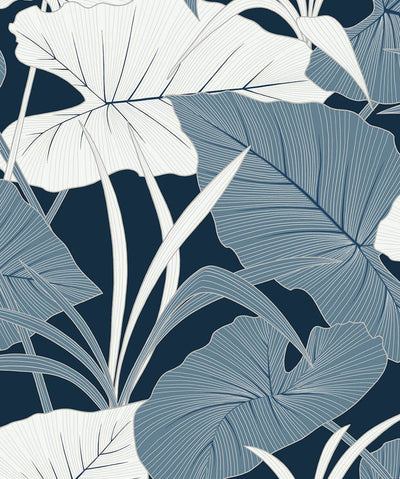 product image for Elephant Leaves Peel & Stick Wallpaper in Blue Lagoon 16