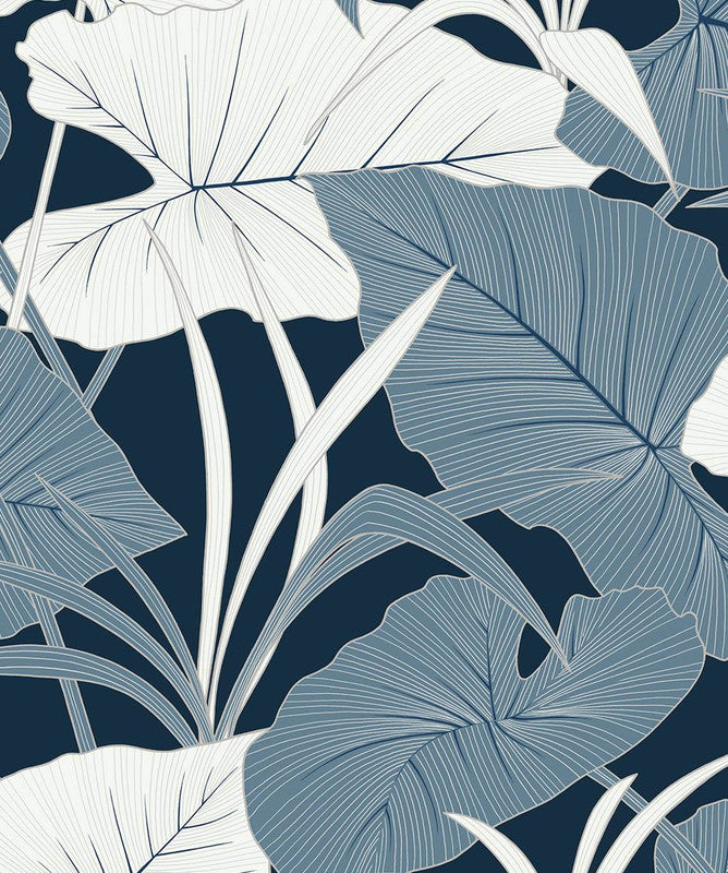 media image for Sample Elephant Leaves Peel & Stick Wallpaper in Blue Lagoon 220