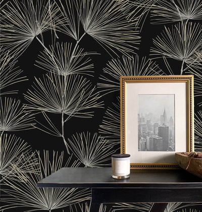 product image for Pine Needles Peel & Stick Wallpaper in Ebony & Pavestone 83