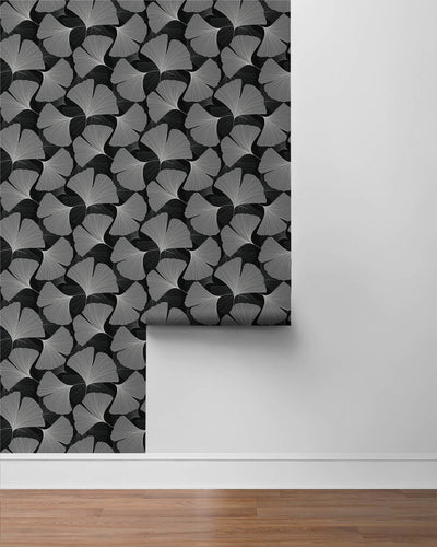 product image for Tossed Ginkgo Leaf Peel & Stick Wallpaper in Ebony & Greystone 68