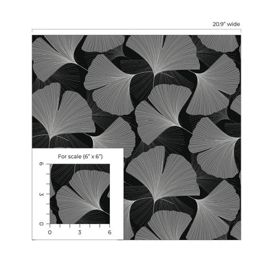 product image for Tossed Ginkgo Leaf Peel & Stick Wallpaper in Ebony & Greystone 4