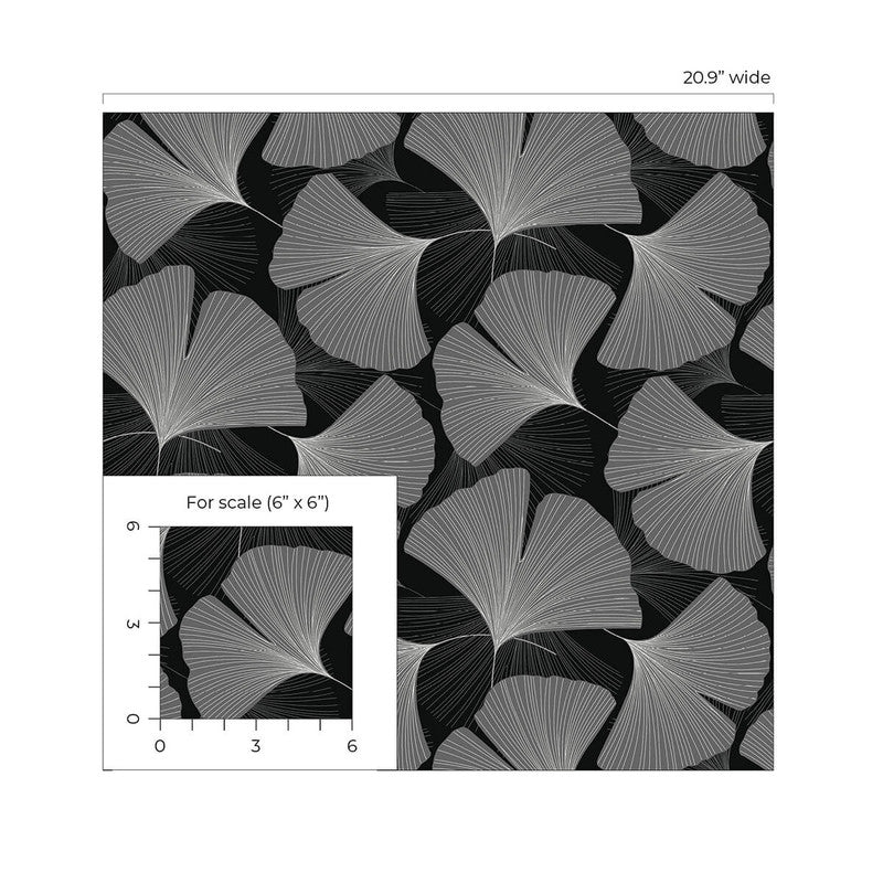 media image for Tossed Ginkgo Leaf Peel & Stick Wallpaper in Ebony & Greystone 296