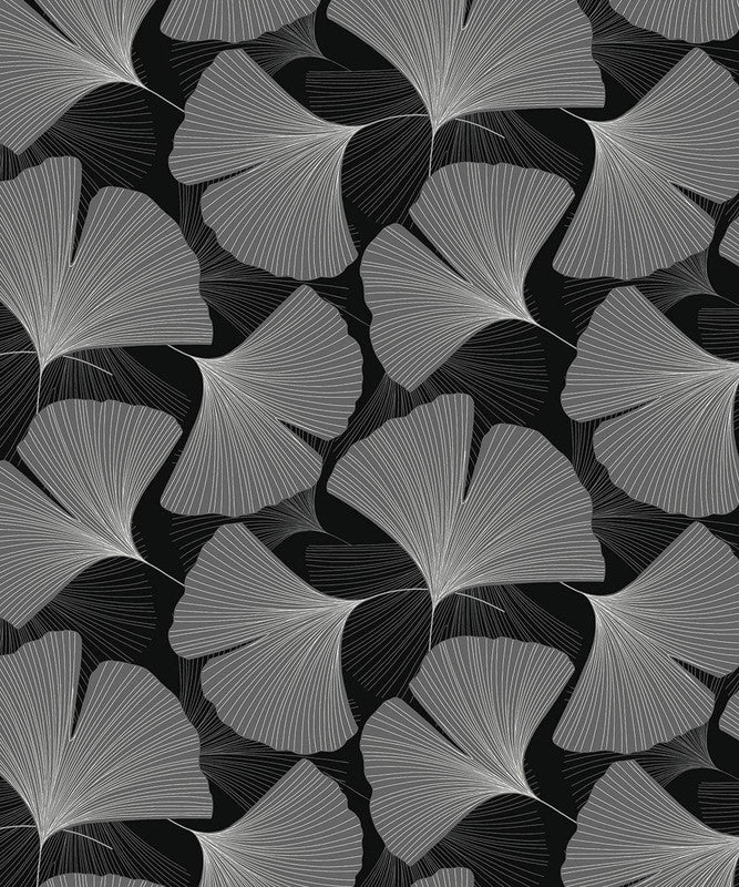 media image for Tossed Ginkgo Leaf Peel & Stick Wallpaper in Ebony & Greystone 256