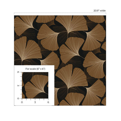 product image for Tossed Ginkgo Leaf Peel & Stick Wallpaper in Ebony & Metallic Copper 26