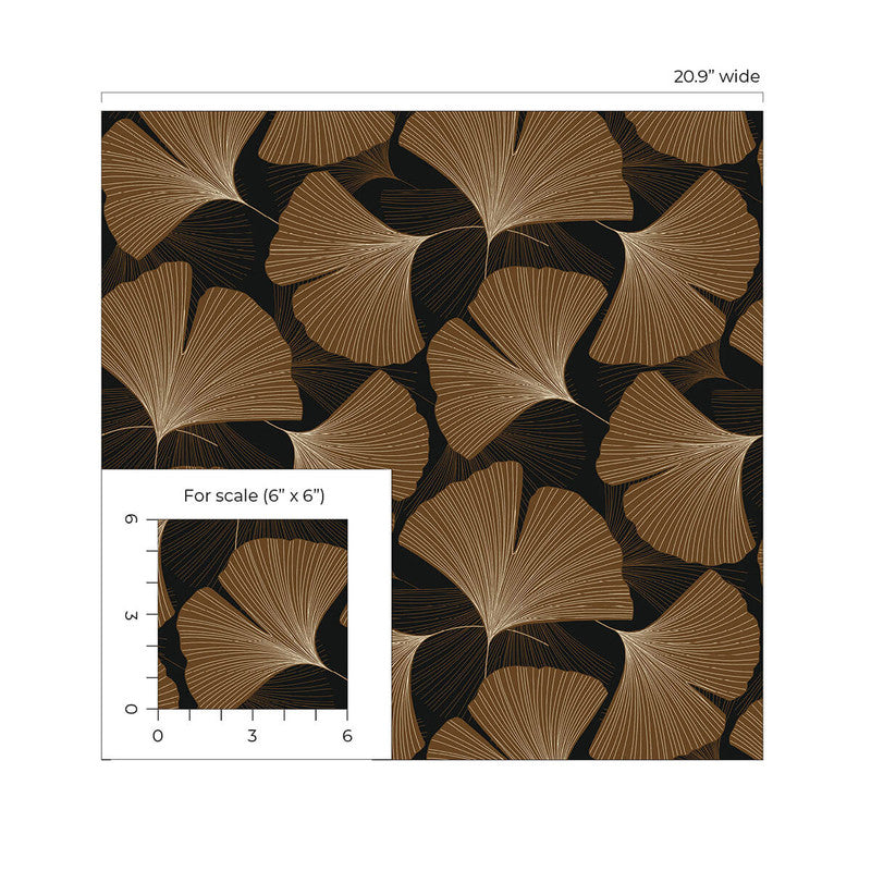 media image for Tossed Ginkgo Leaf Peel & Stick Wallpaper in Ebony & Metallic Copper 223