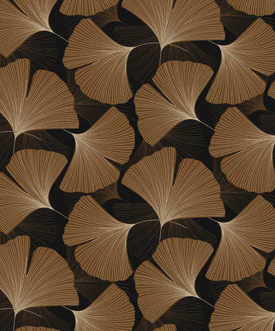 product image for Tossed Ginkgo Leaf Peel & Stick Wallpaper in Ebony & Metallic Copper 46