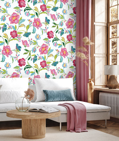 product image for Painterly Floral Peel & Stick Wallpaper in Magenta & Off-White 24