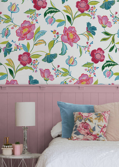 product image for Painterly Floral Peel & Stick Wallpaper in Magenta & Off-White 26