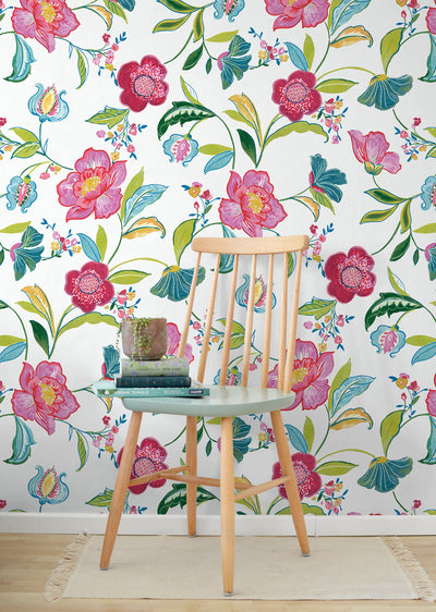 product image for Painterly Floral Peel & Stick Wallpaper in Magenta & Off-White 46