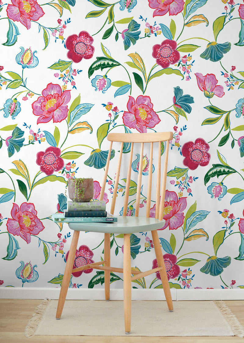 media image for Painterly Floral Peel & Stick Wallpaper in Magenta & Off-White 240