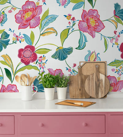 product image for Painterly Floral Peel & Stick Wallpaper in Magenta & Off-White 22