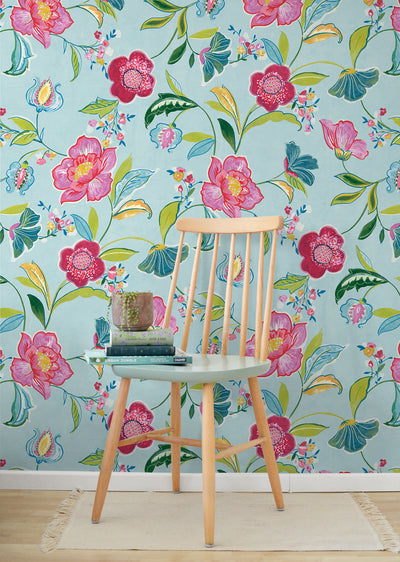 product image for Painterly Floral Peel & Stick Wallpaper in Light Aqua 99