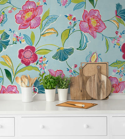 product image for Painterly Floral Peel & Stick Wallpaper in Light Aqua 35