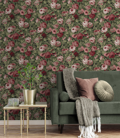 product image for Rose Garden Peel & Stick Wallpaper in Garnet & Basil 21