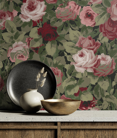 product image for Rose Garden Peel & Stick Wallpaper in Garnet & Basil 95