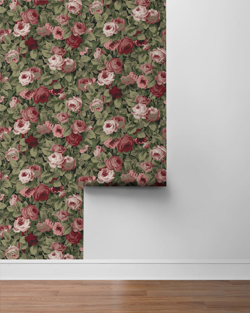 media image for Rose Garden Peel & Stick Wallpaper in Garnet & Basil 214