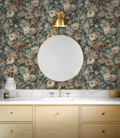 product image for Rose Garden Peel & Stick Wallpaper in Midnight Blue & Cafe 2