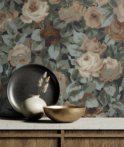 product image for Rose Garden Peel & Stick Wallpaper in Midnight Blue & Cafe 52