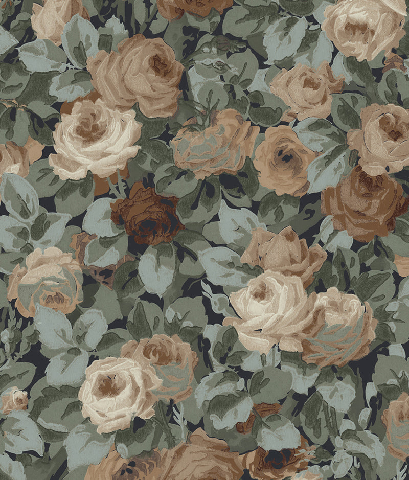 media image for Rose Garden Peel & Stick Wallpaper in Midnight Blue & Cafe 278