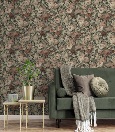 product image for Rose Garden Peel & Stick Wallpaper in Dusty Mauve & Ash Grey 59