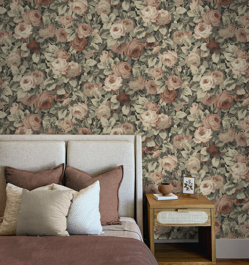 media image for Rose Garden Peel & Stick Wallpaper in Dusty Mauve & Ash Grey 21