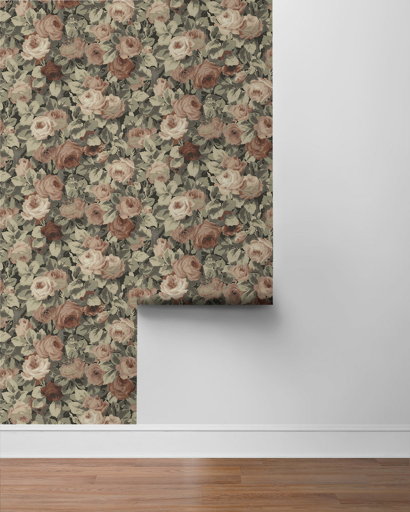 media image for Rose Garden Peel & Stick Wallpaper in Dusty Mauve & Ash Grey 297