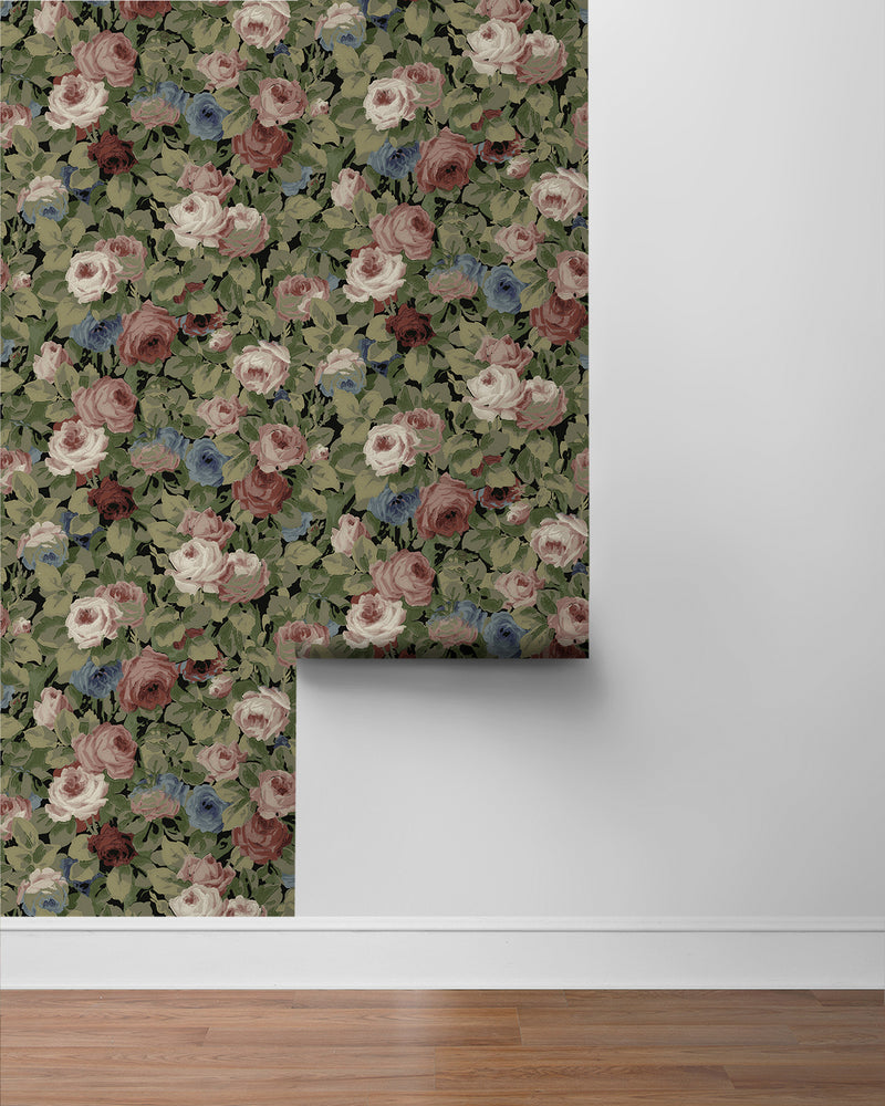 media image for Rose Garden Peel & Stick Wallpaper in Olive and Wine 246