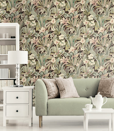 product image for Blossoming Birds Peel & Stick Wallpaper in Sage & Ash Brown 2