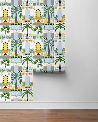 product image for Tropical Facade Peel & Stick Wallpaper in Sky Blue & Off-White 59