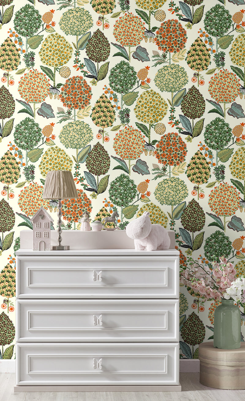 media image for Blooming Bulbs Peel & Stick Wallpaper in Melon & Spruce 218