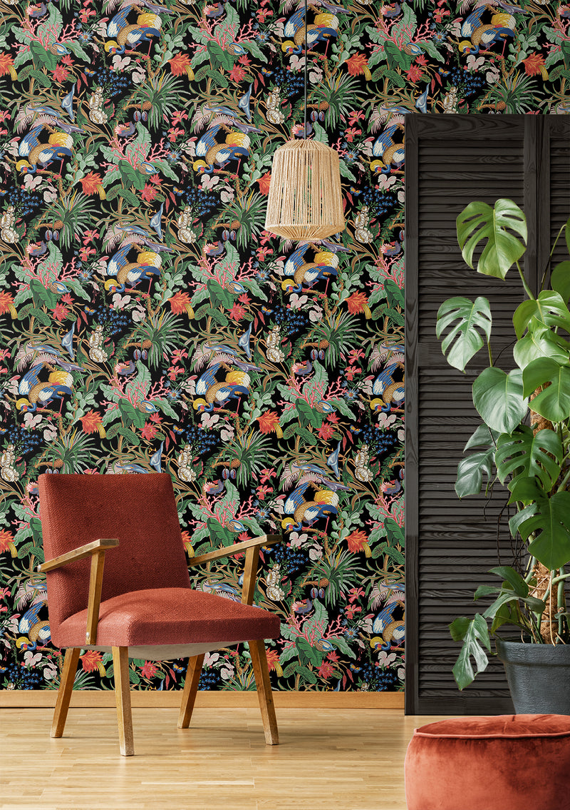 media image for Tropical Canopy Peel & Stick Wallpaper in Ebony 218