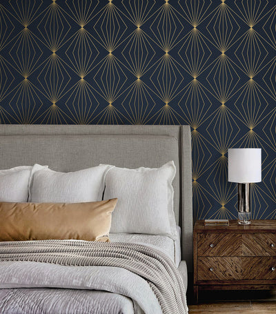 product image for Gem Geometric Peel & Stick Wallpaper in Dark Blue & Metallic Gold 73