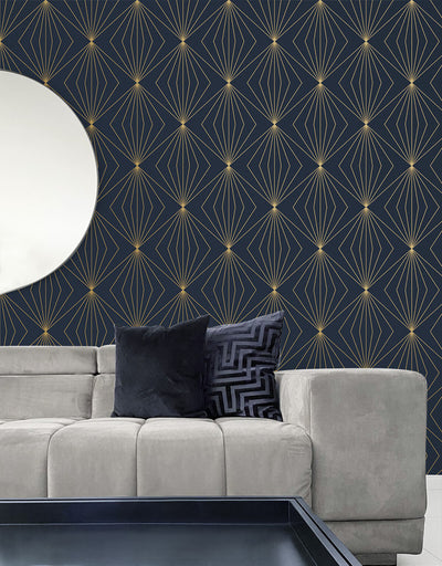 product image for Gem Geometric Peel & Stick Wallpaper in Dark Blue & Metallic Gold 41